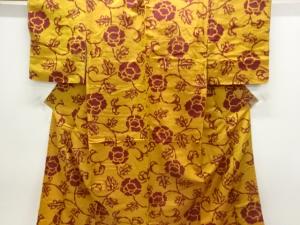 大正ロマン　草花模様織り出し銘仙着物